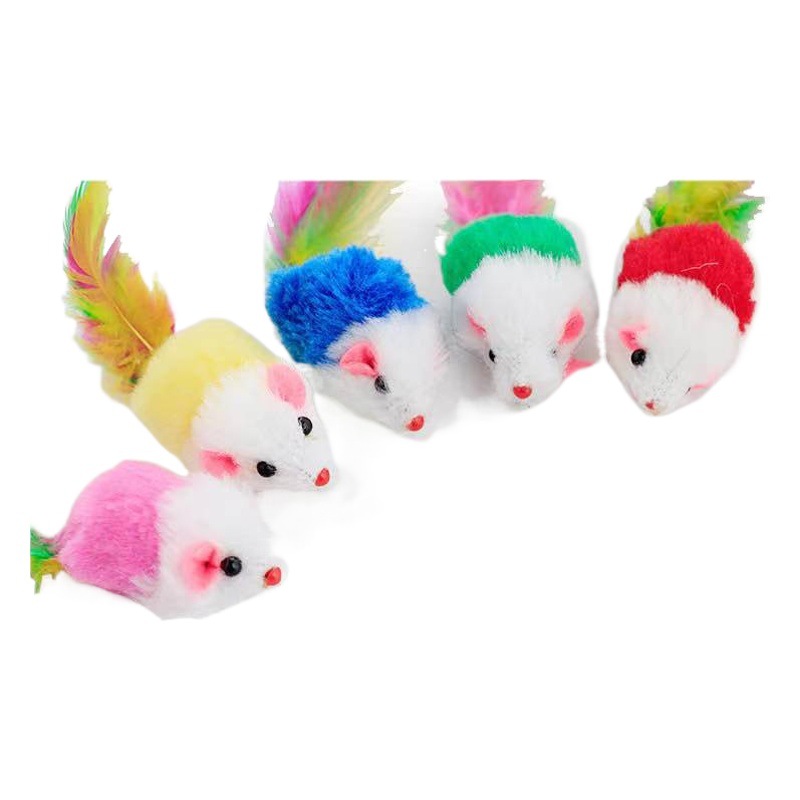 Cat Toy 2-inch plush mouse pet toy supplies bite-resistant interactive toy feather mouse color matching mouse