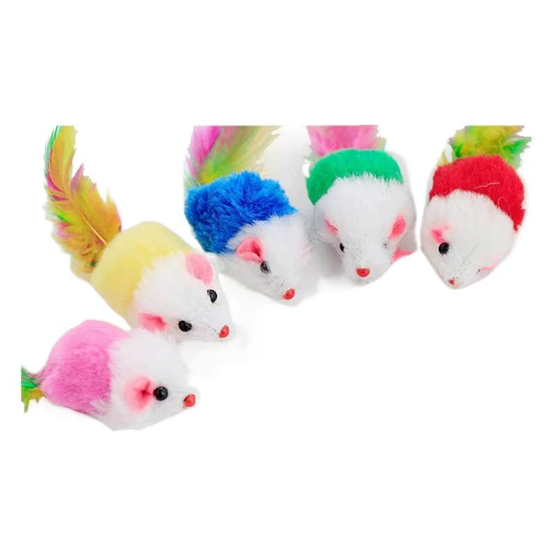 Игрушка для кошек 2-Дюймовая плюшевая мышь принадлежности для игрушек для домашних животных устойчивая к укусам интерактивная игрушка мышь с перьями, подходящая по цвету мышь