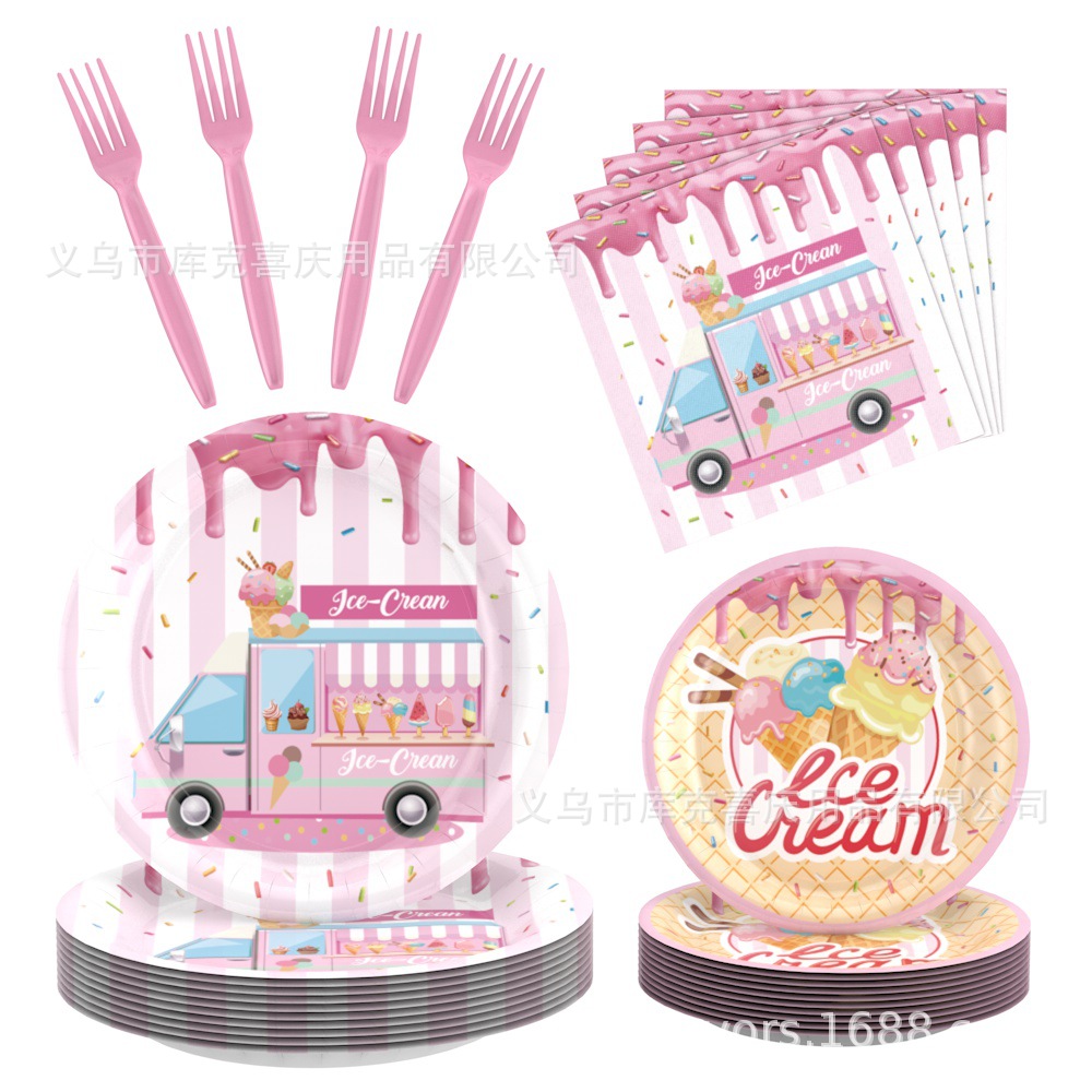 Helado transfronterizo, postres, decoración de fiestas, bandeja de papel desechable de verano, taza de papel, toalla de papel, juego de decoración de bandera