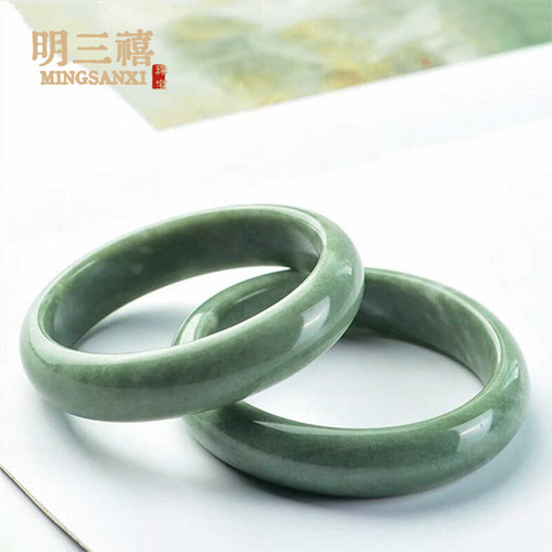 Natural Jade Bracelet with Green Jade Flora, Guizhou Green Jade A-Grade Jade Bracelet, Bargain Jade Bracelet with Green Jade Flora