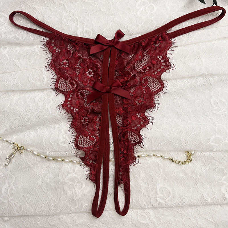 Sexy lace-up underwear plus size sexy lace lace-up underwear European and American Foreign trade wine red sexy underwear thong