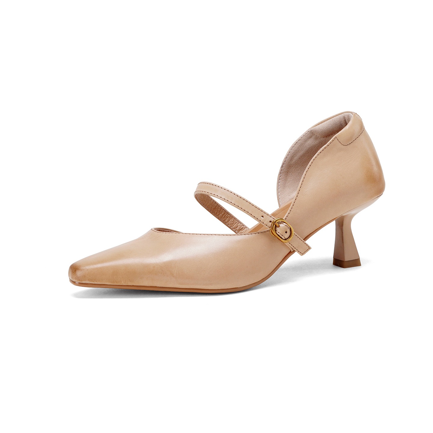 Sandal cao gót nữ quai ngang mũi nhọn da bò cổ điển gót 9 cm — đen
