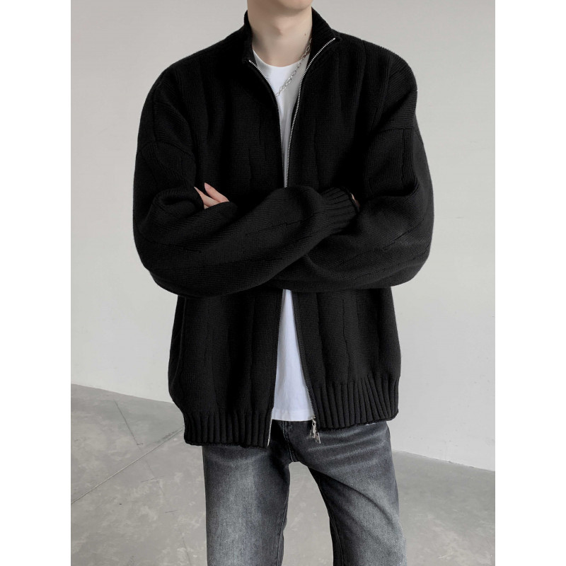 Cardigan suéter hombre otoño invierno tendencia suelta camiseta de punto de viento perezoso vestido exterior chaqueta con cremallera de hombre chaqueta de color sólido