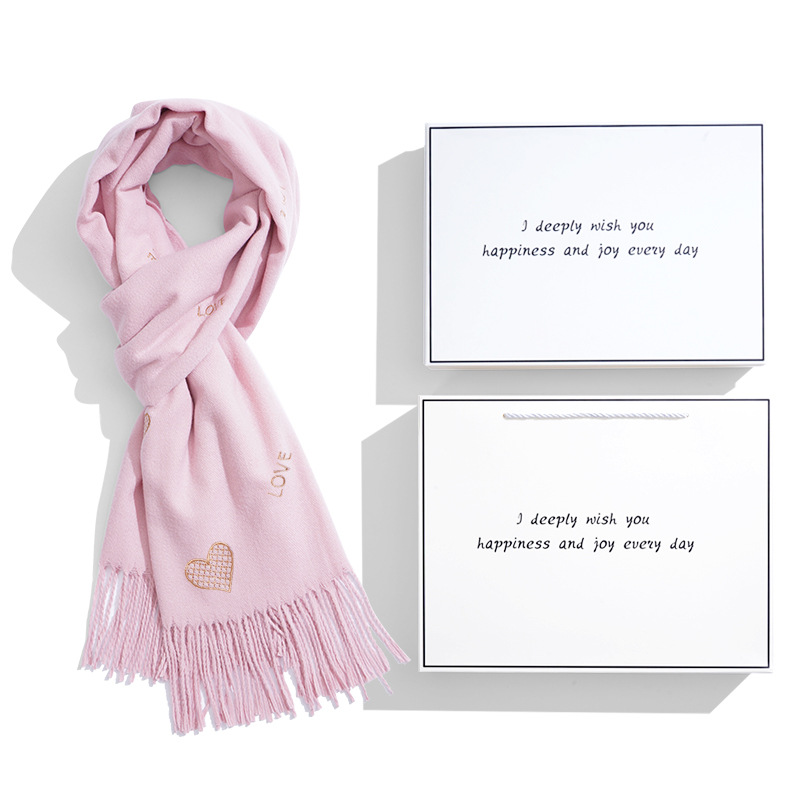 White gift box + pink love scarf