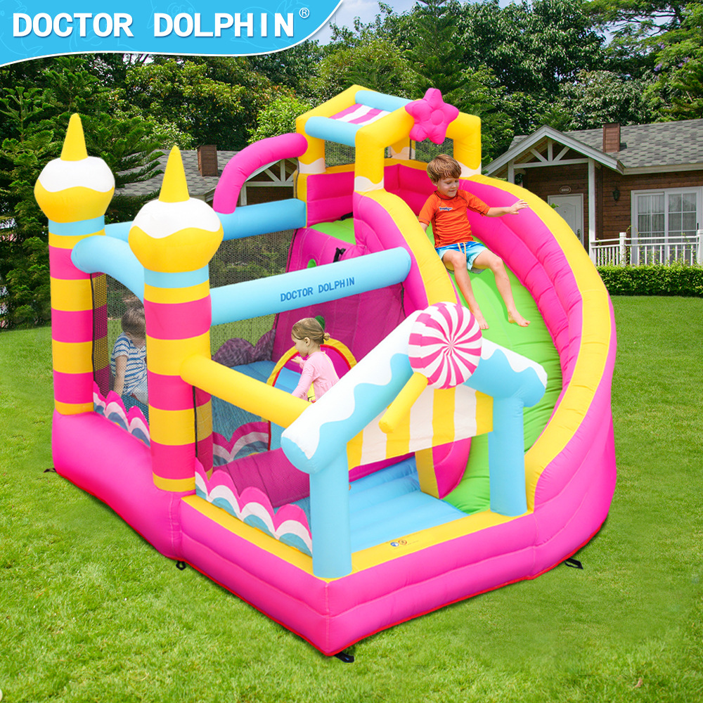 Doctor Delfín | Castillo inflable infantil con tobogán pequeño para uso en interiores y exteriores, mini educativo y portátil