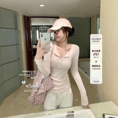 CallmeEar//简约公式莱赛尔长袖T恤女早秋修身显瘦上衣