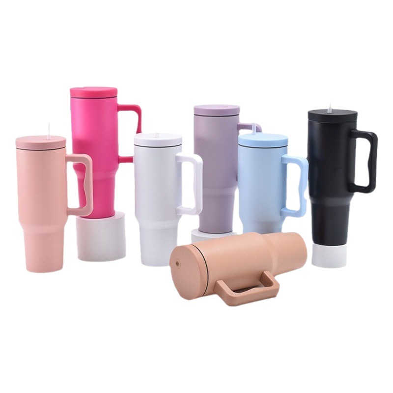 Taza térmica para coche de 40 oz, acero inoxidable 304, gran capacidad con asa y tapa con pajilla
