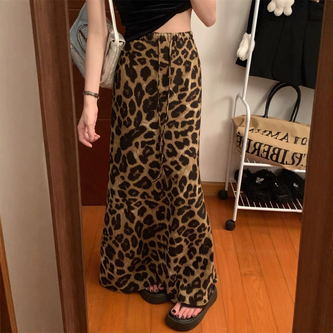 Ретро премиум-хип-хопа юбка с леопардовым принтом женская весна и лето 2025 новая высокая талия тонкая бедра рыбий хвост длинная юбка женская