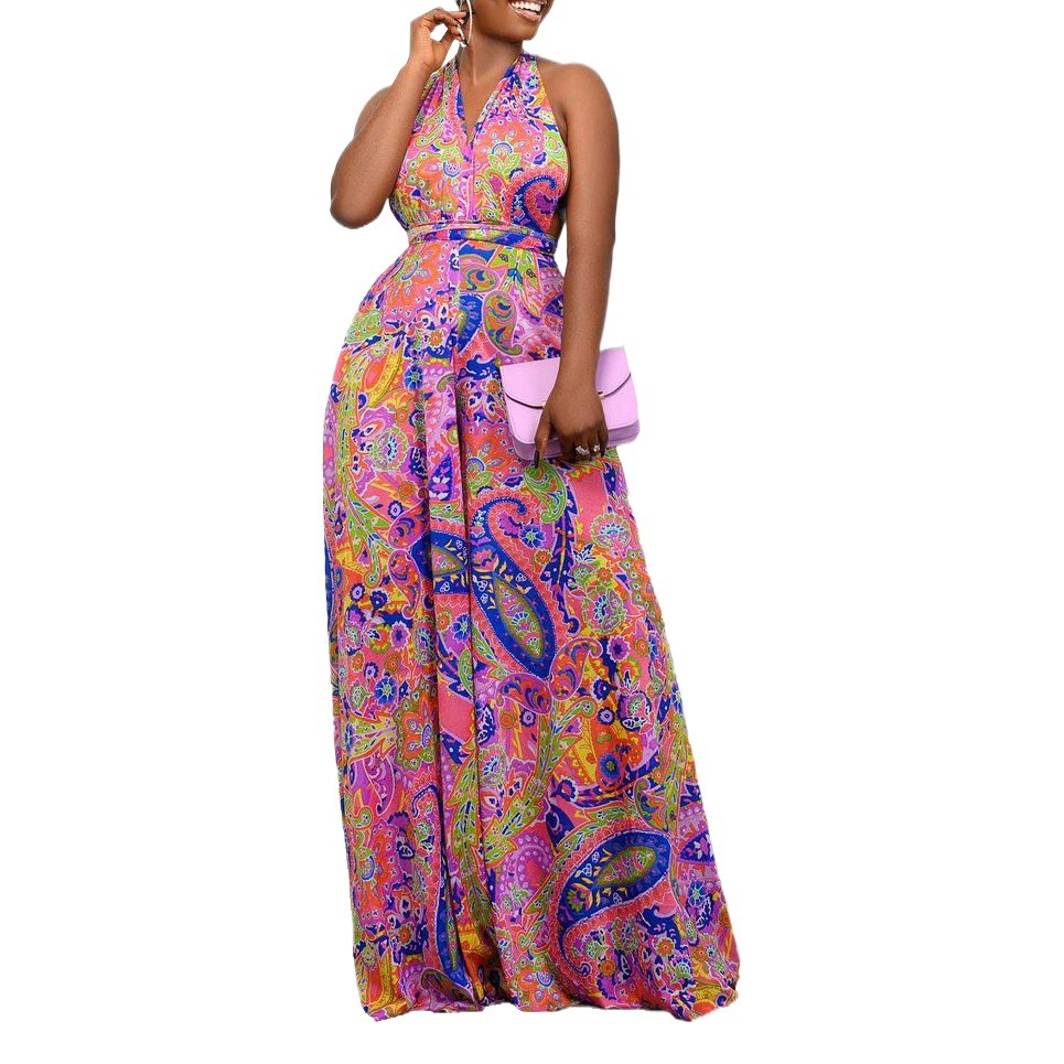 C8487 transfronteriza ropa de mujer 2022 nuevo europeo y americano impreso Halter multi-desgaste playa África más tamaño mono de comercio exterior
