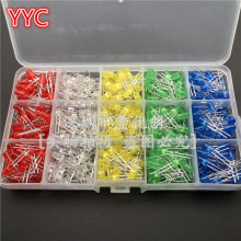 F5mm5种颜色LED直插发光二极管套红黄蓝绿白灯各100个共500个盒装