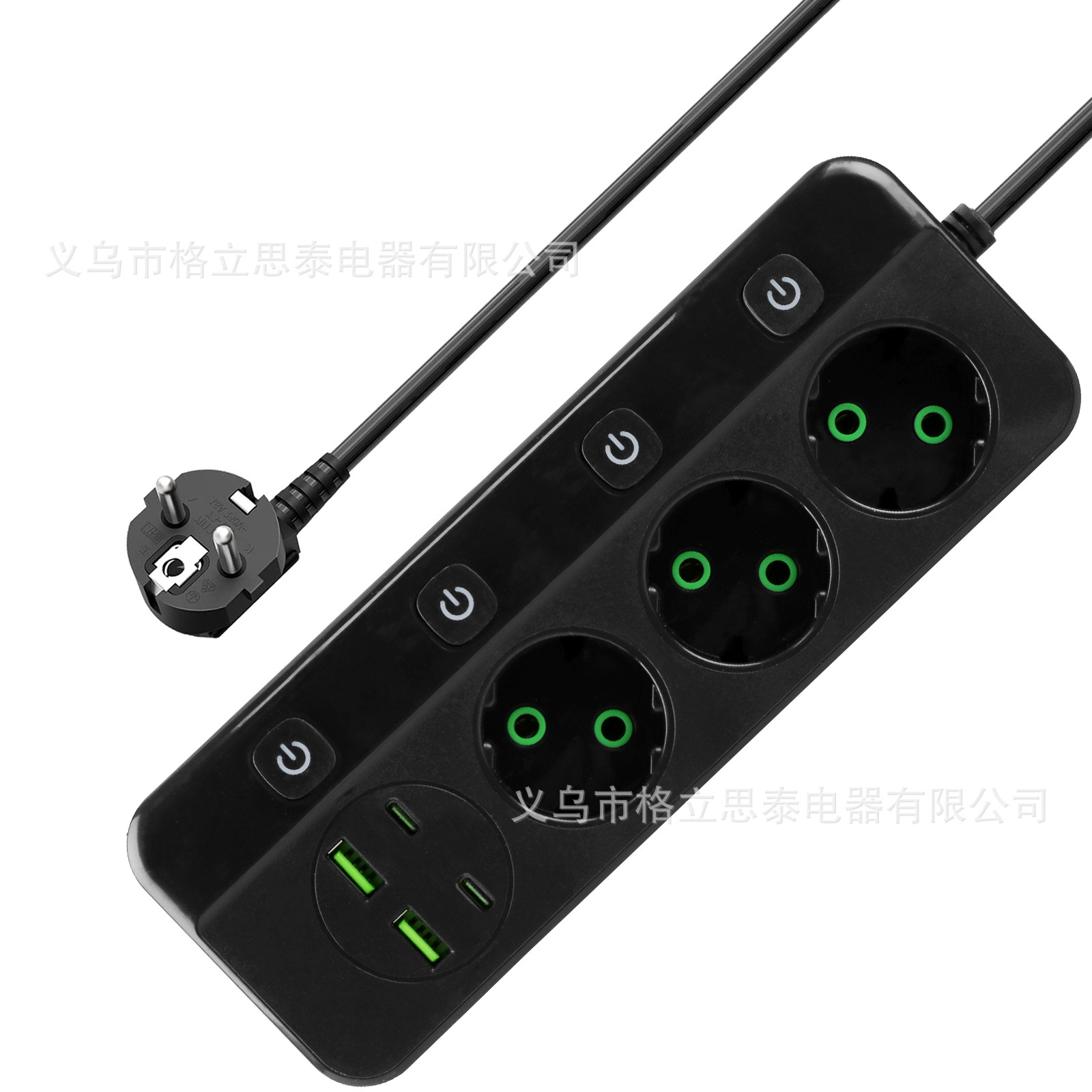 欧规排插5孔韩标德式智能插座带USB口欧式插排德标圆孔插线板批发