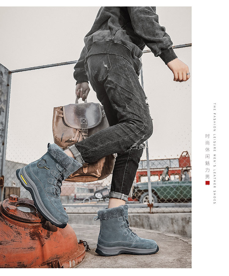 Giày bốt cổ cao nam da heo lót lông giữ ấm đế dày chống trượt — 618 kaki, 618 màu xám, 618 màu đen chi tiết 18