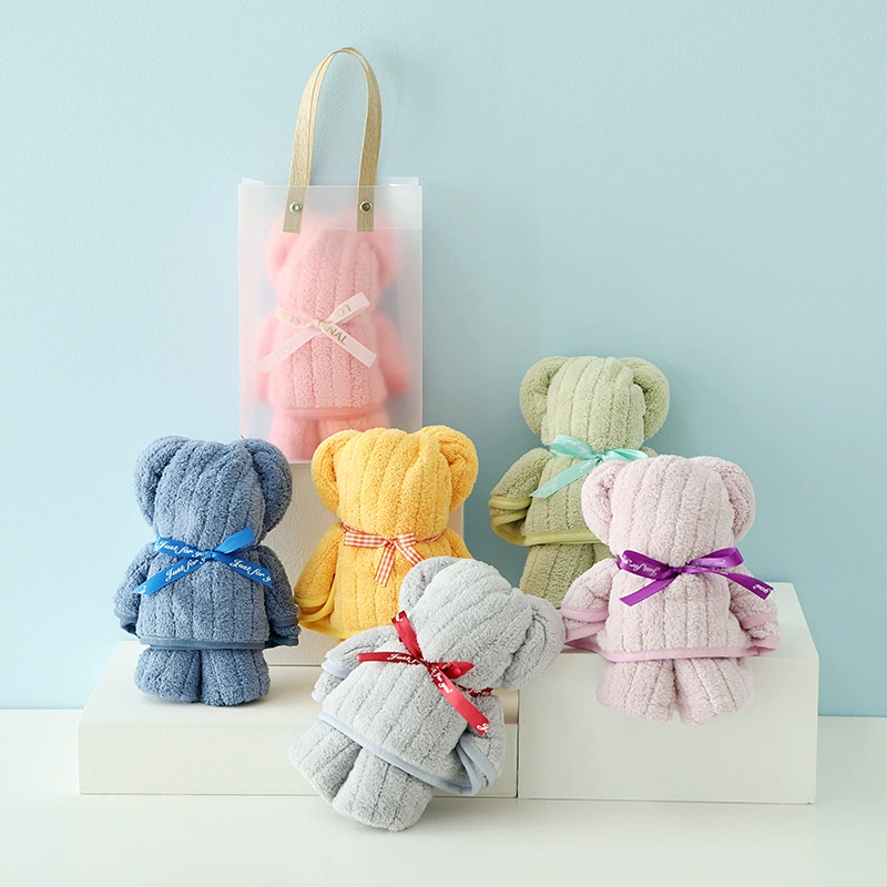 В наличии полотенце с медведем Подарочная коробка ручной подарок основы вязанное Коралловое бархатное Полосатое мягкое Впитывающее свадебное Подарочное полотенце оптом