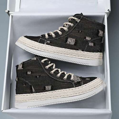 Men's Shoes 2025 Summer Platform Sneakers Breathable Trendy High-Top Casual Hip-Hop Slip-Resistant Sporty Versatile Canvas Shoes