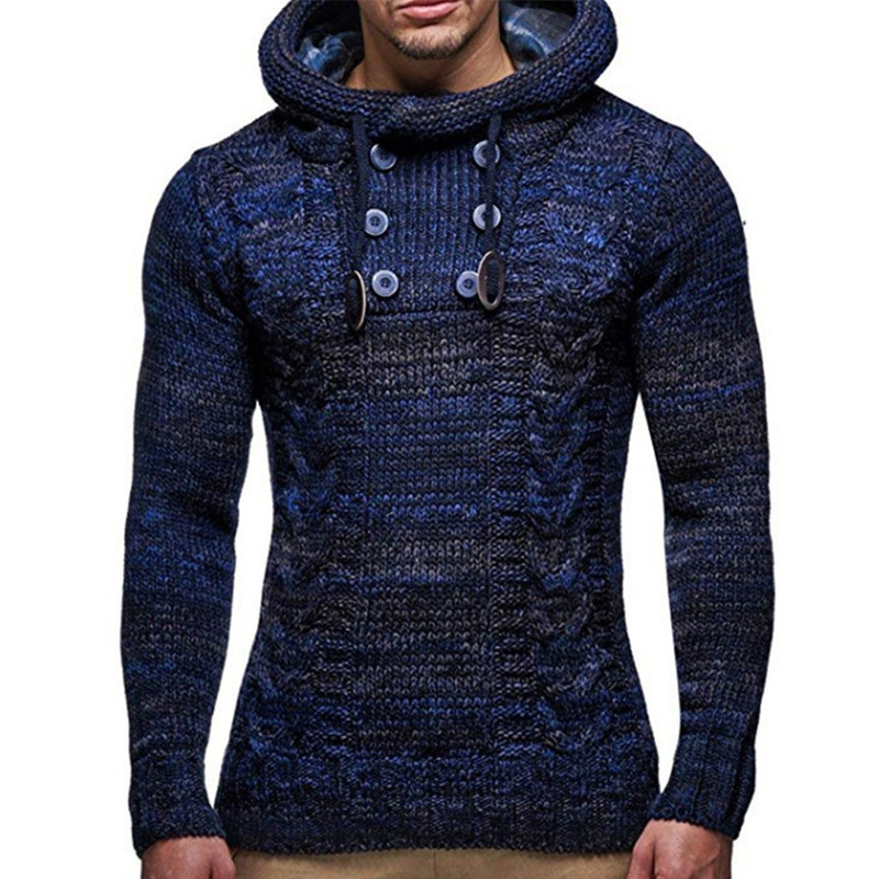2024 Amazon Wish Autumn and Winter Explosions Men's Sweater European and American Slim High Neck Hooded Thickened Knitted Top