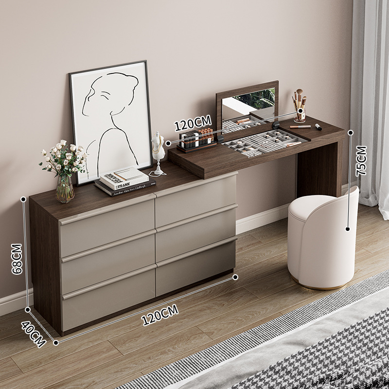 월넛 컬러 120 테이블 + 120 캐비닛 + 골드 원형 스툴