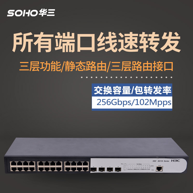 新华三 H3C S5110V2-28P-SI 24口全千兆网管三层交换机带4SFP光口