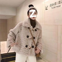 2025秋冬新款羊羔毛仿皮草外套女短款韩版翻领牛角扣显瘦加棉上衣
