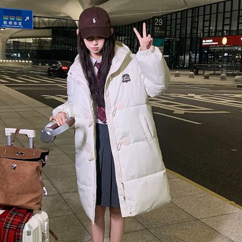 棉服女秋冬学生甜妹新款棉服中长款学院风甜美中长棉衣面包服bf