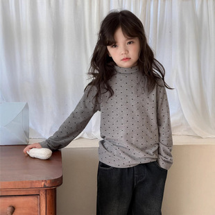 [555 Clearance No. Returns] Korean Style Sweet Inner Top for Baby Girls, Polka Dot Pure Color Turtleneck Bottoming Shirt