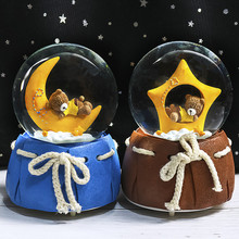 创意发光月亮星星熊水晶球音乐盒彩灯雪花水球摆件女生节礼物批发