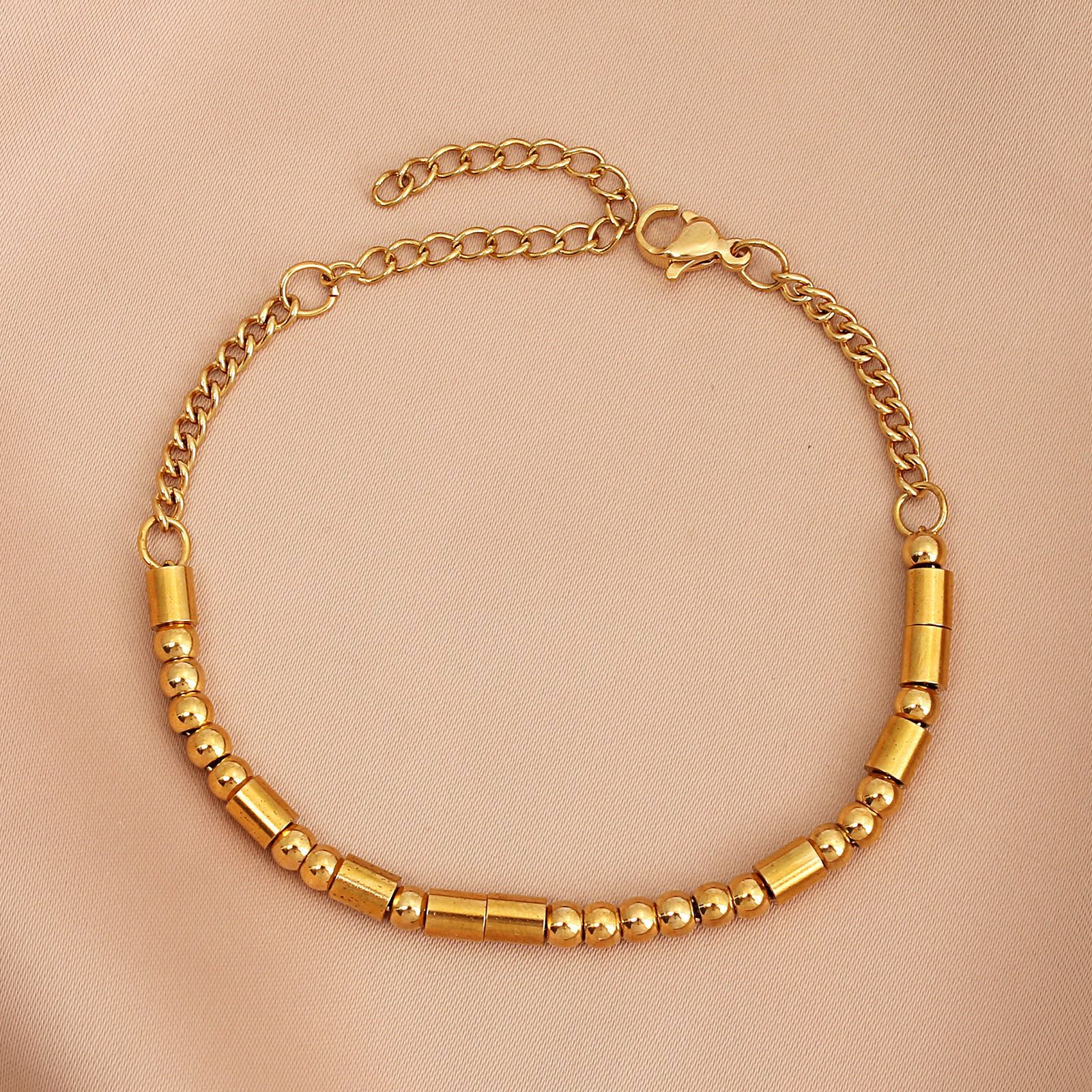 Morse Code Beaded Bracelet In Gold Stainless Steel For Women_voghion.com