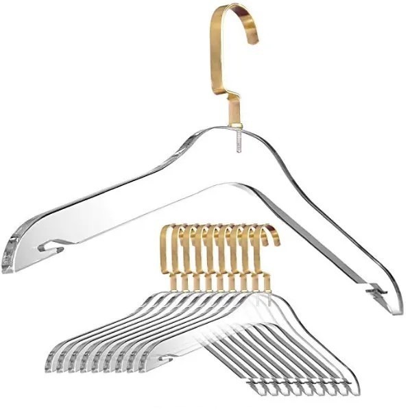 亚克力透明圆头款加宽金色银色钩子衣服展架成人款商场服装店挂架