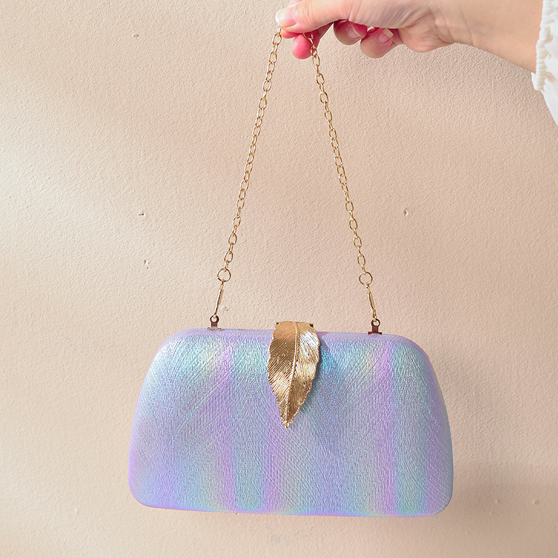 Estilo coreano de moda creativa bolsa de cena de hoja bolsa de teléfono móvil de las niñas desmontaje cadena gradiente nueva bolsa de banquete de mano
