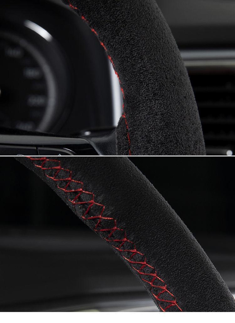 Fur hand-stitched steering wheel cover four-sided elastic hair-turning car handle cover four seasons universal non-slip wear-resistant leather cover