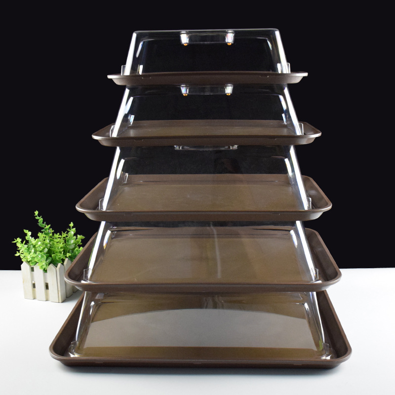 Bandeja de verduras con tapa transparente de aislamiento térmico cubierta de polvo cubierta de alimentos restaurante yuezi Club plato de comida antideslizante de plástico