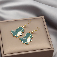 Cute and Cool Summer Green Dinosaur Cartoon Earrings, Versatile Girl Design, E8969