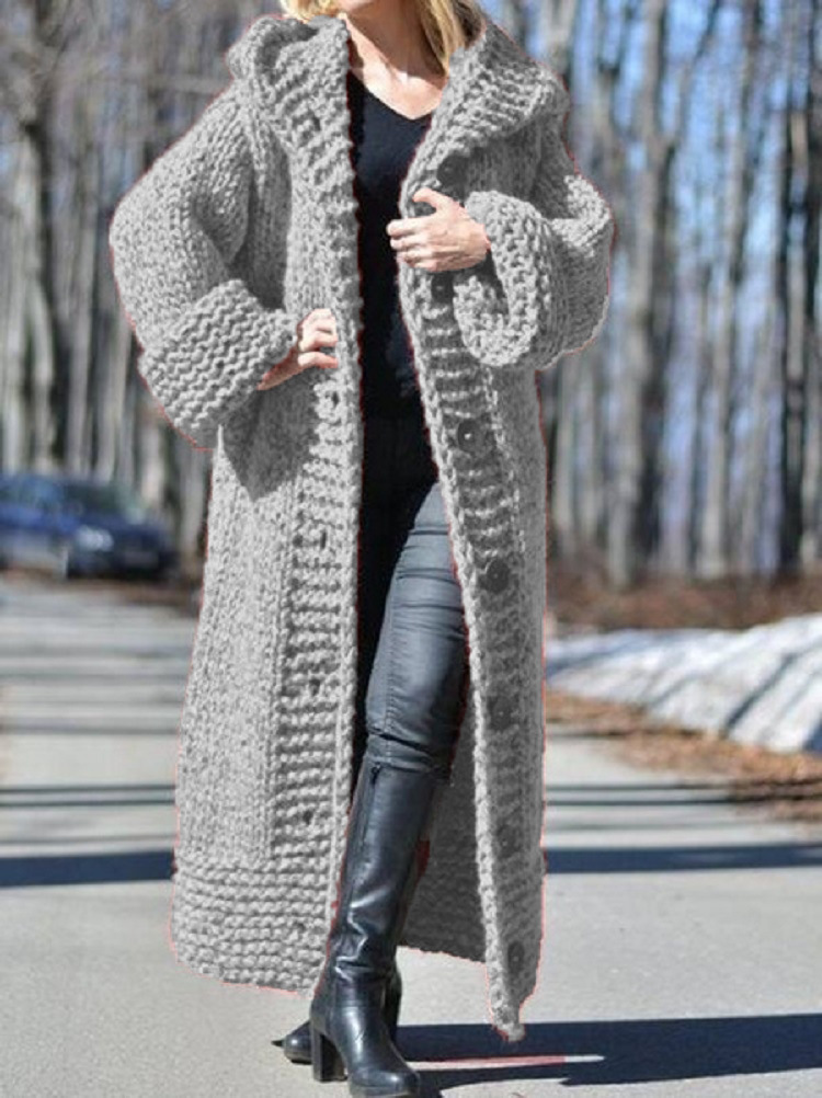 Cárdigan con capucha de punto largo para mujer, estilo europeo y americano, talla grande, ropa femenina transfronteriza de Amazon 2026