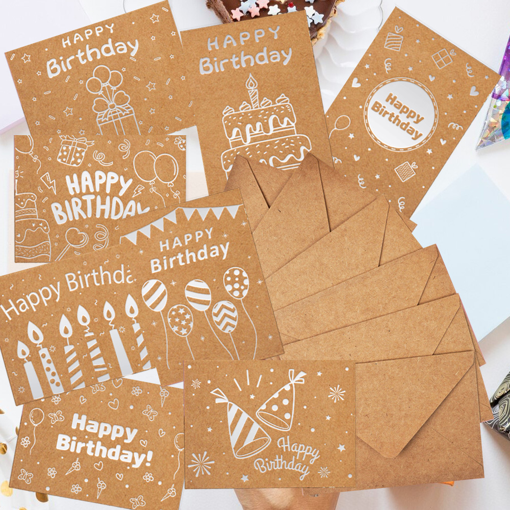 定 制跨境手写空白祝福生日贺卡生日快乐卡片牛皮纸镭射厂家直销