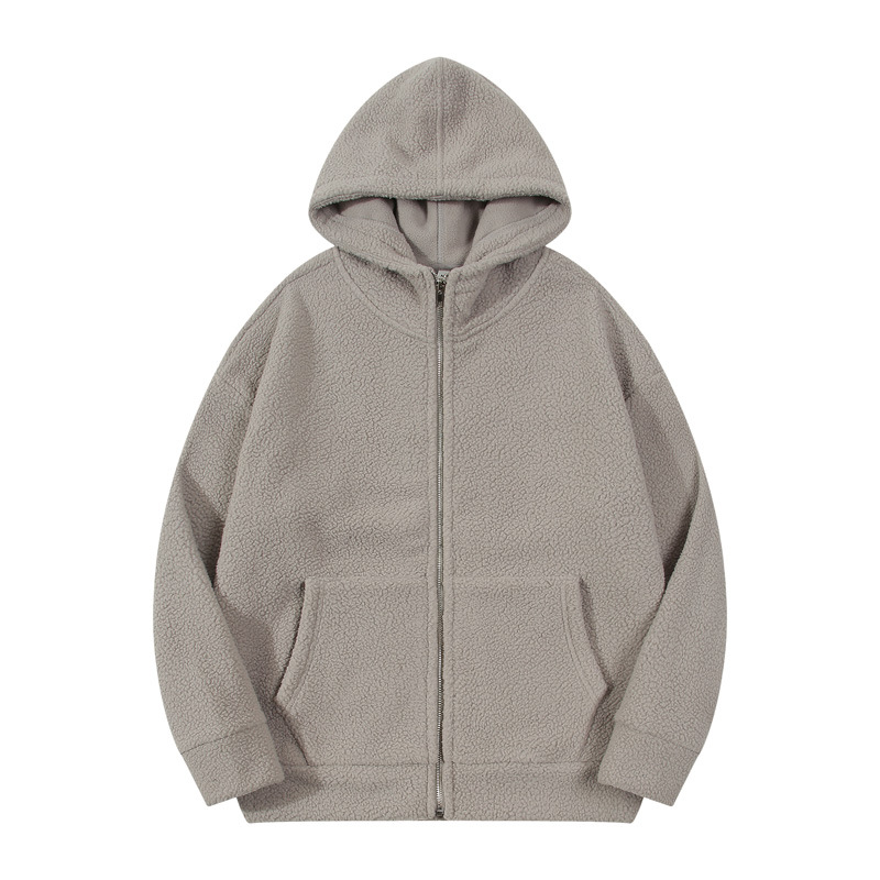 Men's Clothing men's autumn and winter plus velvet hooded sweatshirt men's drop shoulder loose warm zipper cardigan polar fleece jacket_voghion.com