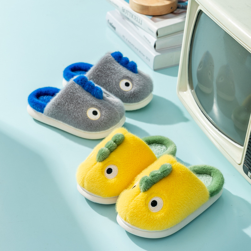 Zapatillas Cixi Uno 2024 Nuevas Pantuflas de Algodón para Niños con Diseño 3D de Dragón, Pantuflas de Casa para Niños Pequeños y Niños.