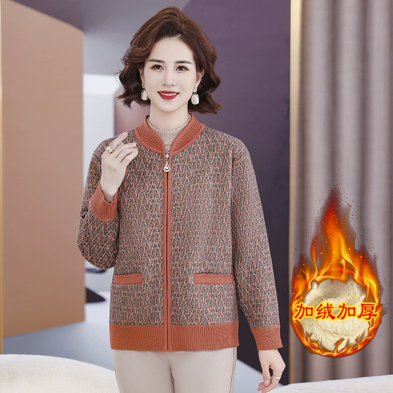 Зимний свитер для пожилых людей среднего и пожилого возраста пальто бабушки с бархатным кардиганом одежда пожилая женщина толстый 60-летний осенний зимний топ