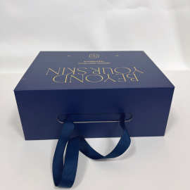 丝带提手黑色白色折叠盒超大号全盖板折叠礼盒定制可烫金印刷logo