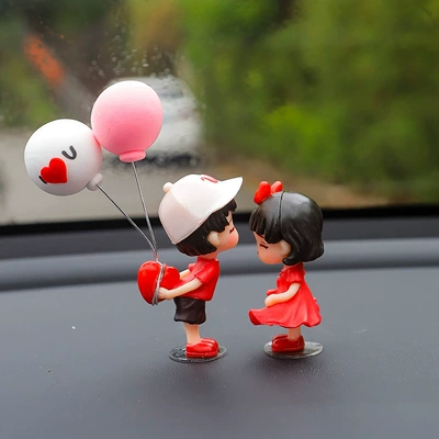 Internet Celebre Cute Couple Doll Electric Car Interior Ornaments Car Rearview Mirror Central Console Car Ornaments Interior Ornaments (Car ornaments) - couple-of-red-love-balloons