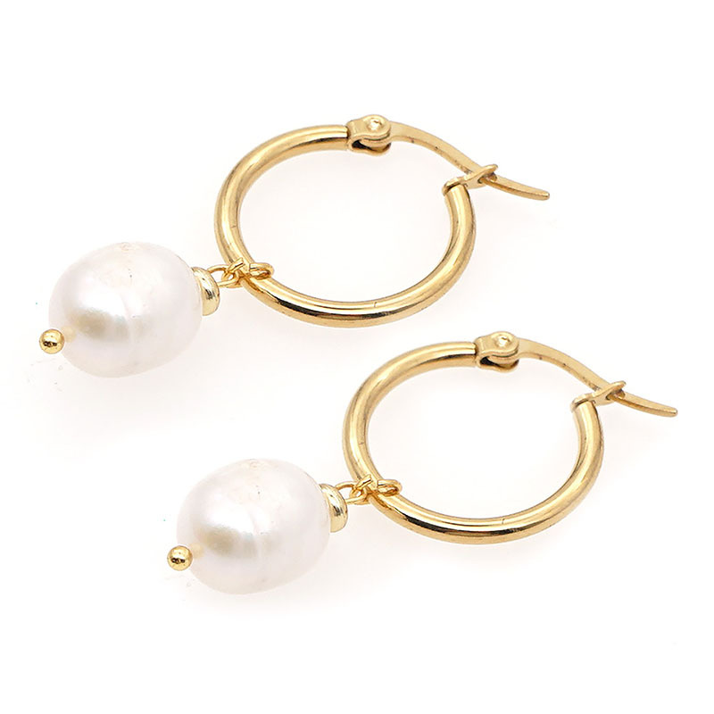 Retro Geometric Stainless Steel Pearl Drop Earrings 1 Pair