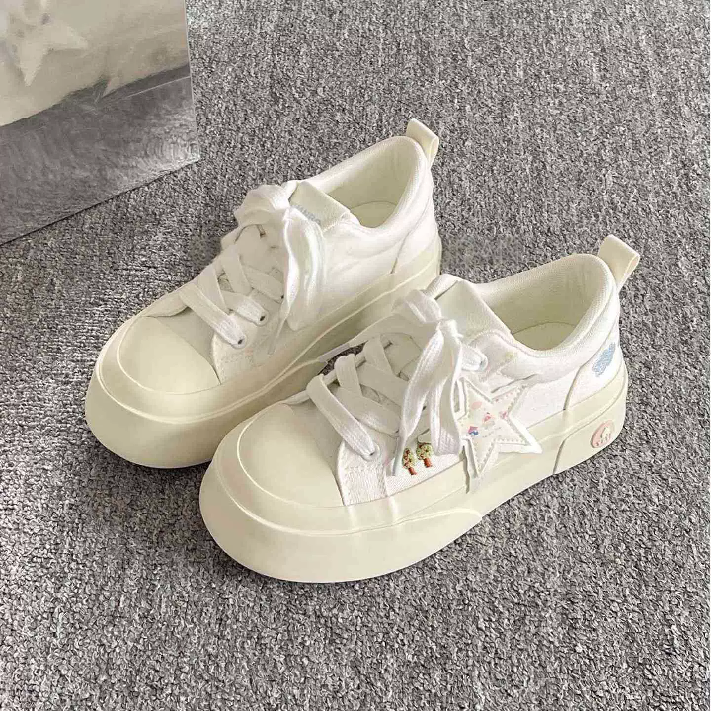 厚底帆布鞋女2025夏季新款透气百搭爆款休闲薄款增高小白运动板鞋