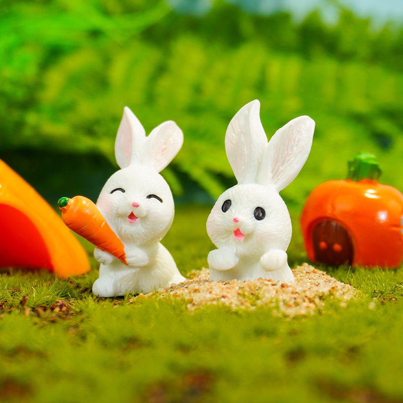 Conejo de dibujos animados, zanahoria, micro paisaje, linda casa de animales, lindo conejo, jardinería, accesorios de joyería de resina, decoración del año del conejo