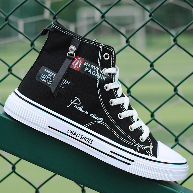 2025 New High-Top Breathable Canvas Shoes, Hong Kong Style Men's Shoes, Korean Fashion Men's Casual Trendy Shoes, Student Sneakers