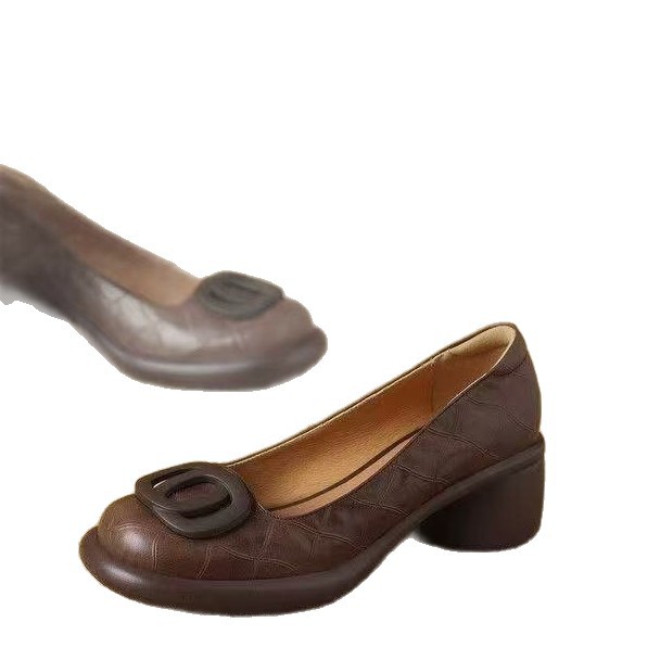 Zapatos de cuero retro con suela suave y poco profunda 2026 verano nuevos zapatos de un solo pie, zapatos de tacones gruesos, zapatos de marizhen
