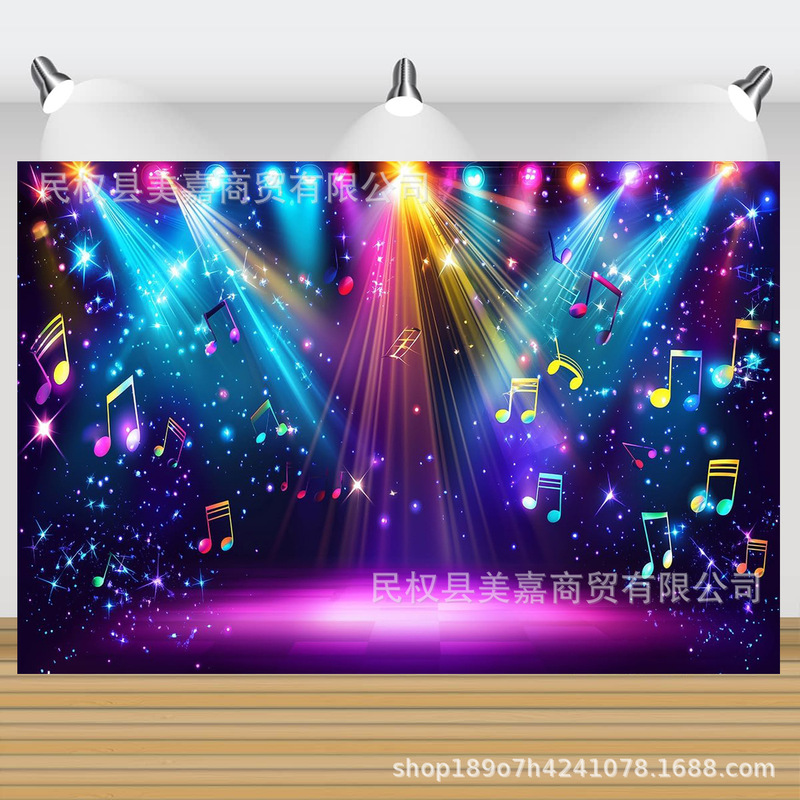 Cross-Border Hip-Hop Rock Music Theme Photography Background Cloth Nostalgic 80S Neon Light Birthday Background Banner