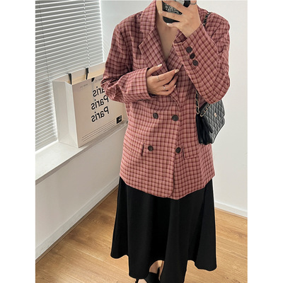 2022 Autumn new pattern Korean Edition ins Little Sense of design Easy leisure time temperament lattice man 's suit coat 8005