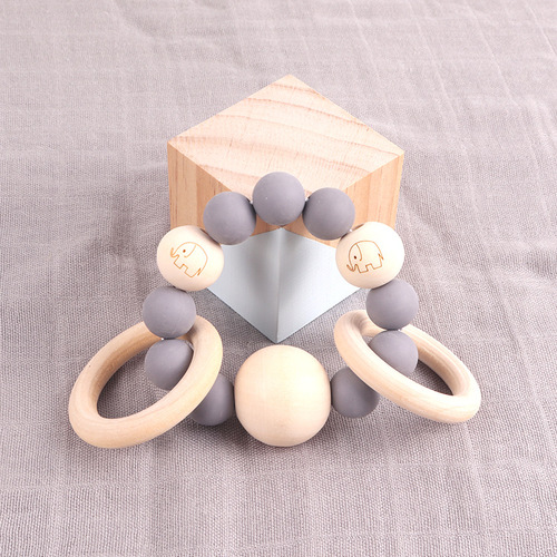 New teether baby toy teething bracelet DIY laser marking wooden beads silicone round jewelry wooden ring bracelet