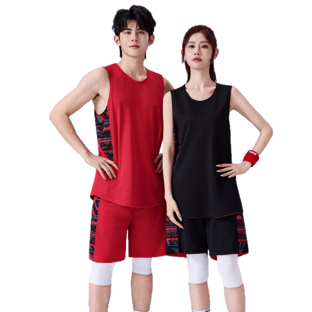 Nuevo conjunto de ropa de baloncesto de doble cara rápida secado transpirable de entrenamiento de baloncesto americano uniformes de equipo de juego de logotipo de impresión baloncesto