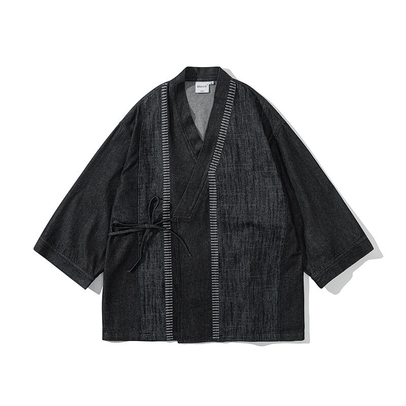 城市凡品 2025年夏季新中式道袍衬衫牛仔撞色明线刺绣外套衬衣