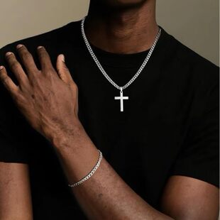 Cross necklace bracelet set cold style men's fashionable temperament Cuban chain cross hip hop clavicle chain set