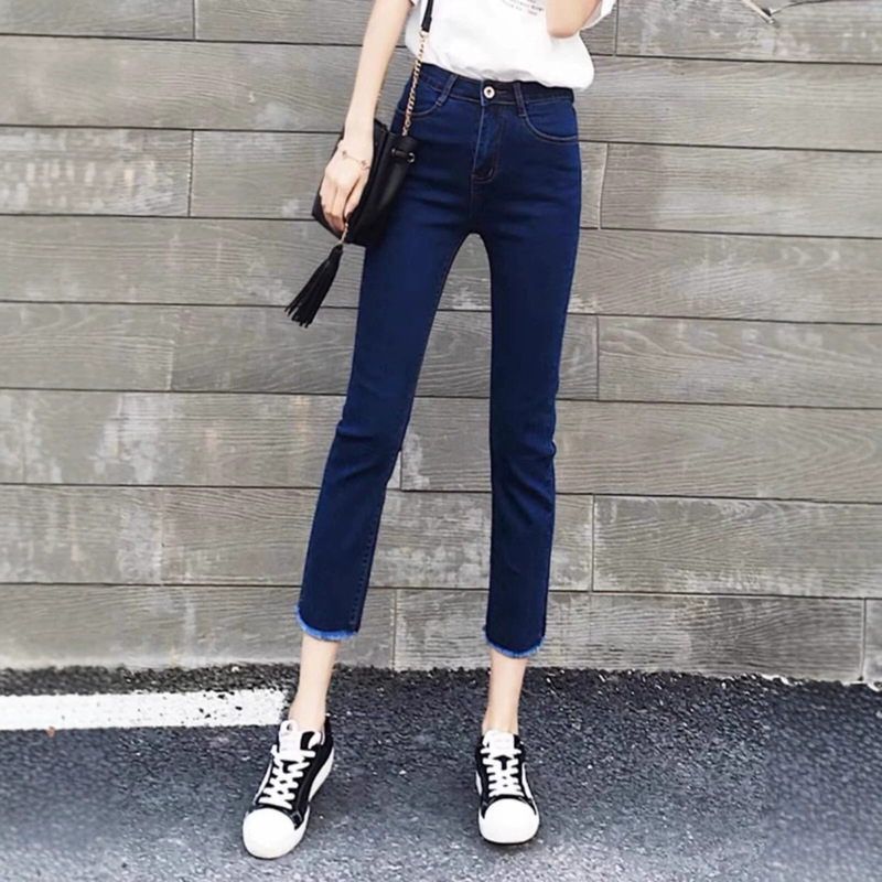 Blue Straight-Leg Jeans for Women, 2026 New Spring and Autumn High-Waisted Slim-Fit Cropped Cigarette Pants, Versatile and Trendy
